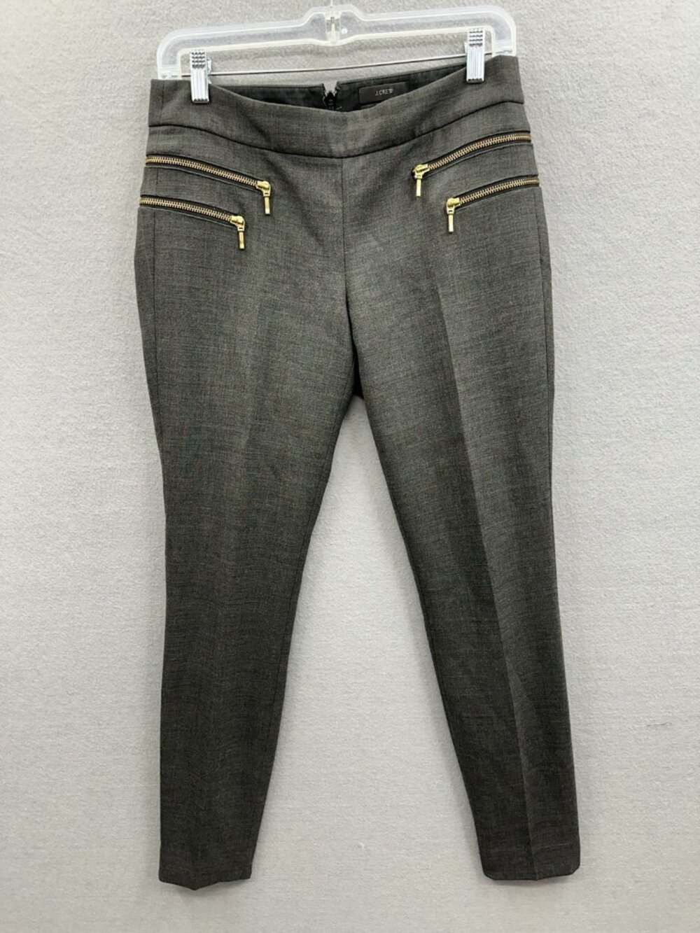 J.Crew Minnie Pants Size 2 Charcoal Gray Skinny Cropped Gold Zipper Wool Blend